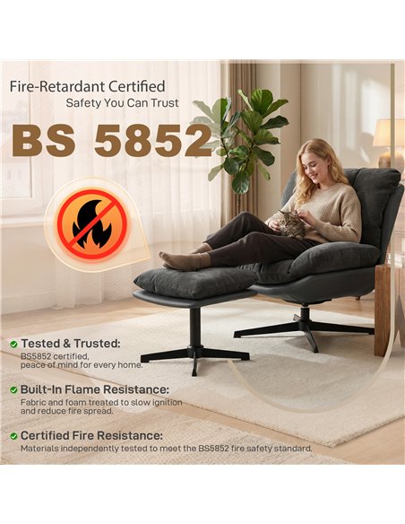 HOMCOM Accent Chair with Footstool, Swivel Lounge Chair with Chenille Upholstery, Metal Base, Dark Grey - pic 190254 | FastDaddyshop