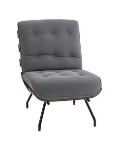 HOMCOM Accent Chair, Linen-look Fabric Reading Chair with Spring Cushion, Slatted Support, Steel Frame, Dark Grey