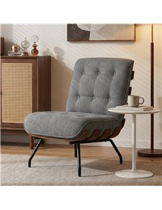 HOMCOM Accent Chair, Linen-look Fabric Reading Chair with Spring Cushion, Slatted Support, Steel Frame, Dark Grey 2