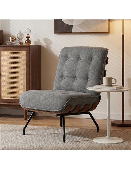 HOMCOM Accent Chair, Linen-look Fabric Reading Chair with Spring Cushion, Slatted Support, Steel Frame, Dark Grey - pic 190256 | FastDaddyshop