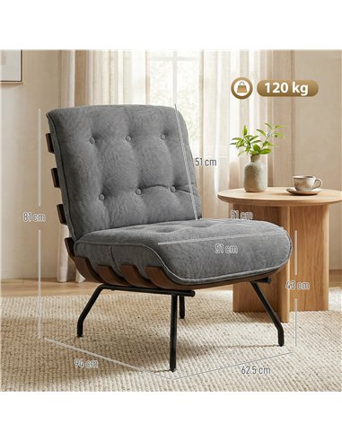 HOMCOM Accent Chair, Linen-look Fabric Reading Chair with Spring Cushion, Slatted Support, Steel Frame, Dark Grey