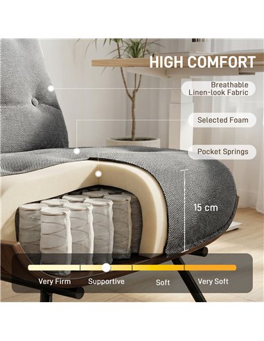 HOMCOM Accent Chair, Linen-look Fabric Reading Chair with Spring Cushion, Slatted Support, Steel Frame, Dark Grey