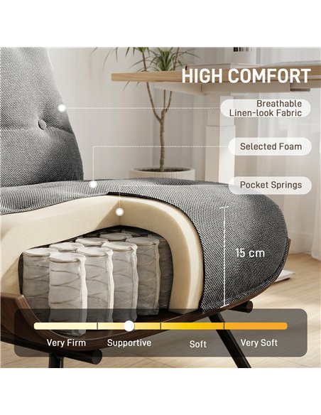 HOMCOM Accent Chair, Linen-look Fabric Reading Chair with Spring Cushion, Slatted Support, Steel Frame, Dark Grey - pic 190258 | FastDaddyshop