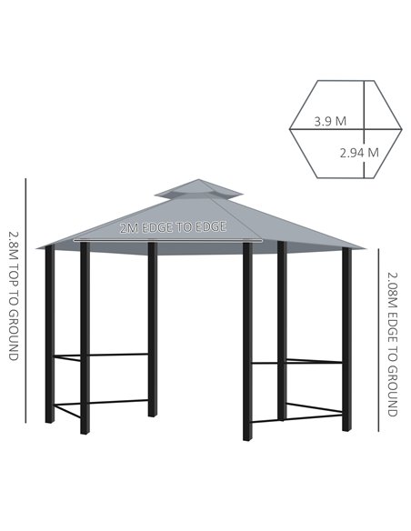 Outsunny Hexagon Gazebo Patio Canopy Party Tent Outdoor Garden Shelter w/ 2 Tier Roof & Side Panel - Grey - pic 19026 | FastDaddyshop