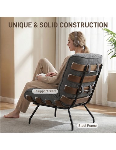 HOMCOM Accent Chair, Linen-look Fabric Reading Chair with Spring Cushion, Slatted Support, Steel Frame, Dark Grey