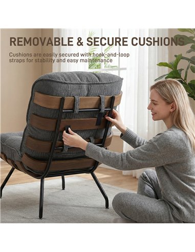 HOMCOM Accent Chair, Linen-look Fabric Reading Chair with Spring Cushion, Slatted Support, Steel Frame, Dark Grey