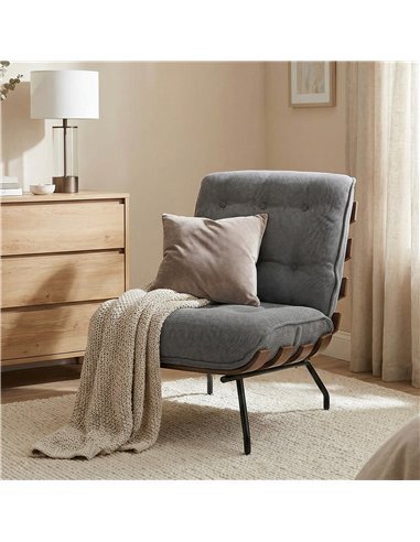 HOMCOM Accent Chair, Linen-look Fabric Reading Chair with Spring Cushion, Slatted Support, Steel Frame, Dark Grey