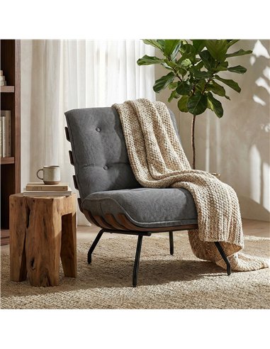 HOMCOM Accent Chair, Linen-look Fabric Reading Chair with Spring Cushion, Slatted Support, Steel Frame, Dark Grey