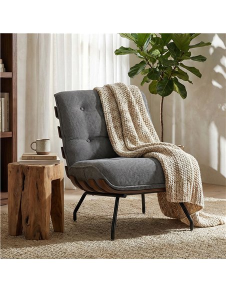 HOMCOM Accent Chair, Linen-look Fabric Reading Chair with Spring Cushion, Slatted Support, Steel Frame, Dark Grey - pic 190263 | FastDaddyshop