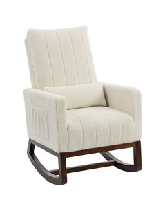 HOMCOM Rocking Chair for Adults, Lounge Rocker Chair with Lumbar Pillow, High Back, Wood Base, Side Pockets, Cream White