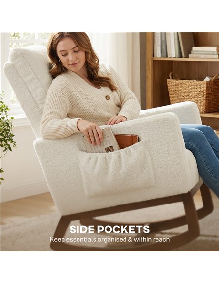 HOMCOM Rocking Chair for Adults, Lounge Rocker Chair with Lumbar Pillow, High Back, Wood Base, Side Pockets, Cream White - pic 190271 | FastDaddyshop