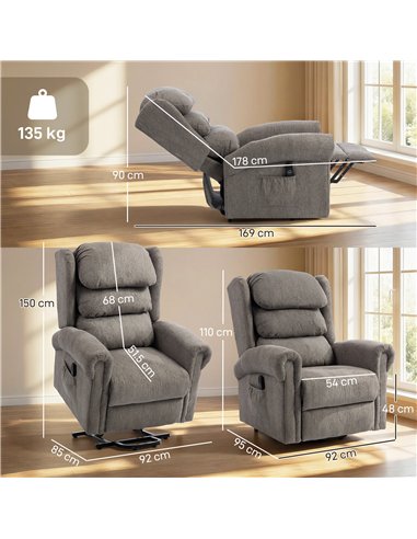 HOMCOM Velvet-Feel Electric Riser Recliner Chair, Power Lift Recliner Chair for Elderly with Remote Control, Dark Grey