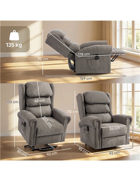 HOMCOM Velvet-Feel Electric Riser Recliner Chair, Power Lift Recliner Chair for Elderly with Remote Control, Dark Grey - pic 190275 | FastDaddyshop