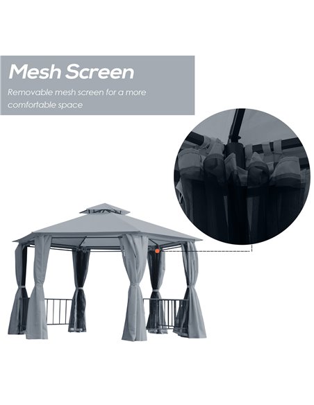 Outsunny Hexagon Gazebo Patio Canopy Party Tent Outdoor Garden Shelter w/ 2 Tier Roof & Side Panel - Grey - pic 19029 | FastDaddyshop