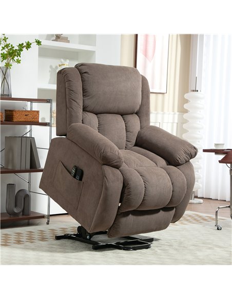 HOMCOM Riser Recliner Armchair with 8 Vibration Massage and Lumbar Heater, Wide Seat, USB Port, Light Brown - pic 190292 | FastDaddyshop