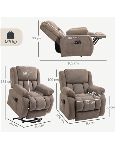 HOMCOM Riser Recliner Armchair with 8 Vibration Massage and Lumbar Heater, Wide Seat, USB Port, Light Brown