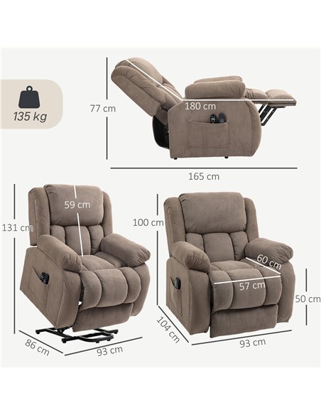 HOMCOM Riser Recliner Armchair with 8 Vibration Massage and Lumbar Heater, Wide Seat, USB Port, Light Brown - pic 190293 | FastDaddyshop