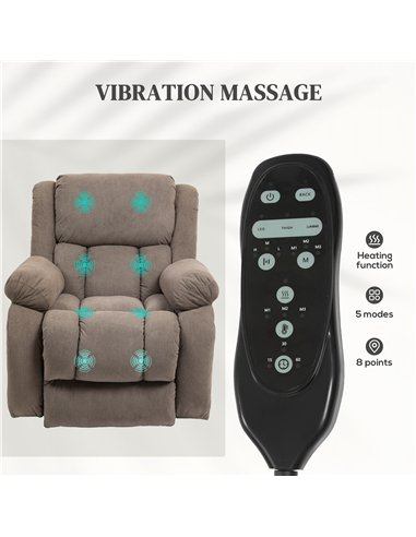 HOMCOM Riser Recliner Armchair with 8 Vibration Massage and Lumbar Heater, Wide Seat, USB Port, Light Brown