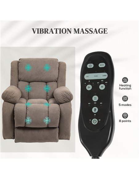 HOMCOM Riser Recliner Armchair with 8 Vibration Massage and Lumbar Heater, Wide Seat, USB Port, Light Brown - pic 190295 | FastDaddyshop