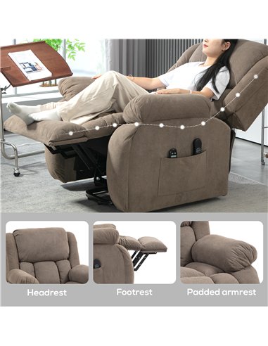 HOMCOM Riser Recliner Armchair with 8 Vibration Massage and Lumbar Heater, Wide Seat, USB Port, Light Brown