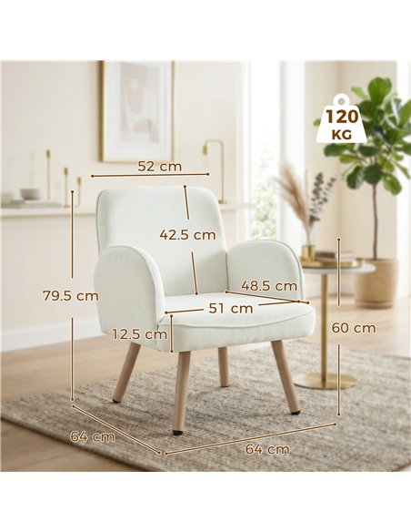 HOMCOM Lounge Chair Velvet Upholstered Armchair with Spring Cushion for Living Room Bedroom Cream White - pic 190302 | FastDaddyshop