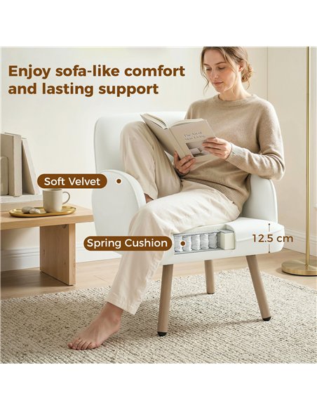 HOMCOM Lounge Chair Velvet Upholstered Armchair with Spring Cushion for Living Room Bedroom Cream White - pic 190303 | FastDaddyshop