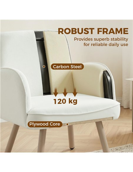 HOMCOM Lounge Chair Velvet Upholstered Armchair with Spring Cushion for Living Room Bedroom Cream White - pic 190304 | FastDaddyshop