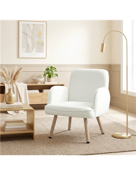 HOMCOM Lounge Chair Velvet Upholstered Armchair with Spring Cushion for Living Room Bedroom Cream White - pic 190306 | FastDaddyshop