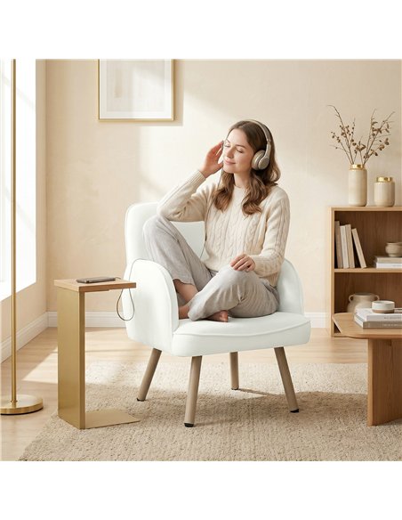 HOMCOM Lounge Chair Velvet Upholstered Armchair with Spring Cushion for Living Room Bedroom Cream White - pic 190307 | FastDaddyshop