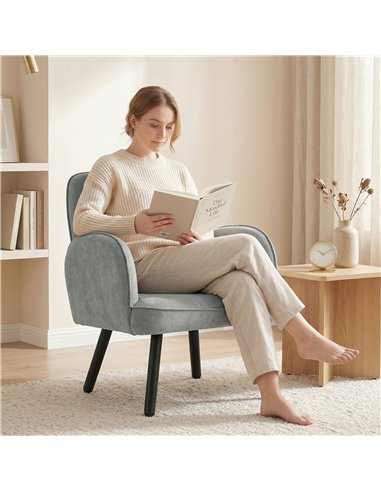 HOMCOM Lounge Chair Velvet Upholstered Armchair with Spring Cushion for Living Room Bedroom Grey