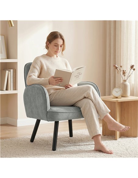HOMCOM Lounge Chair Velvet Upholstered Armchair with Spring Cushion for Living Room Bedroom Grey - pic 190310 | FastDaddyshop