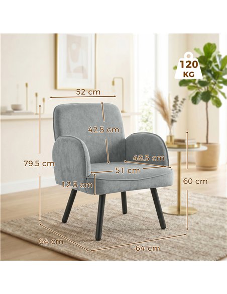 HOMCOM Lounge Chair Velvet Upholstered Armchair with Spring Cushion for Living Room Bedroom Grey - pic 190311 | FastDaddyshop