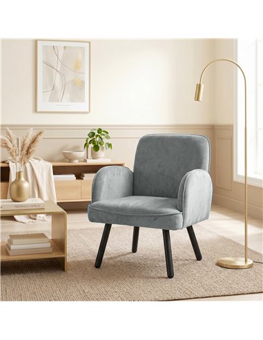 HOMCOM Lounge Chair Velvet Upholstered Armchair with Spring Cushion for Living Room Bedroom Grey