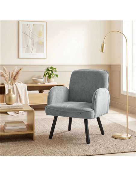 HOMCOM Lounge Chair Velvet Upholstered Armchair with Spring Cushion for Living Room Bedroom Grey - pic 190315 | FastDaddyshop