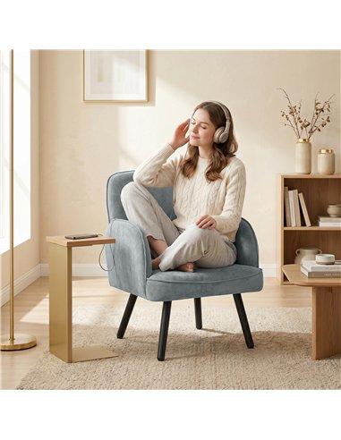 HOMCOM Lounge Chair Velvet Upholstered Armchair with Spring Cushion for Living Room Bedroom Grey