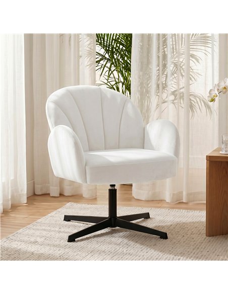HOMCOM Swivel Accent Chair, Shell-Shaped Armchair with Spring Cushion, Metal Base, Cream White - pic 190319 | FastDaddyshop