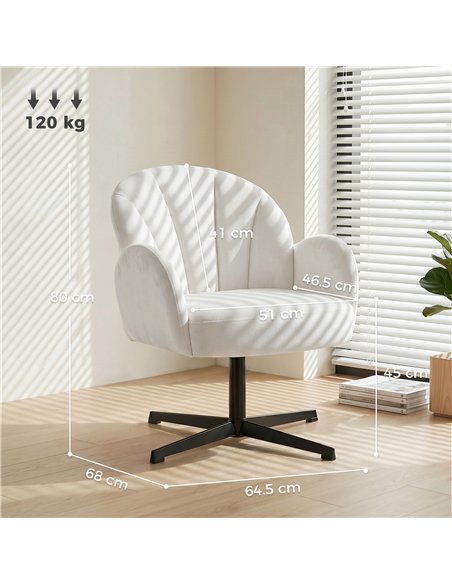 HOMCOM Swivel Accent Chair, Shell-Shaped Armchair with Spring Cushion, Metal Base, Cream White - pic 190320 | FastDaddyshop