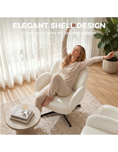 HOMCOM Swivel Accent Chair, Shell-Shaped Armchair with Spring Cushion, Metal Base, Cream White - pic 190321 | FastDaddyshop