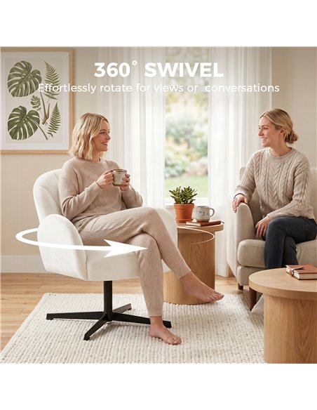 HOMCOM Swivel Accent Chair, Shell-Shaped Armchair with Spring Cushion, Metal Base, Cream White - pic 190322 | FastDaddyshop