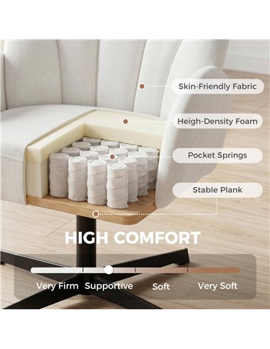 HOMCOM Swivel Accent Chair, Shell-Shaped Armchair with Spring Cushion, Metal Base, Cream White