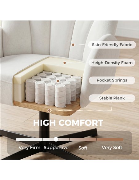 HOMCOM Swivel Accent Chair, Shell-Shaped Armchair with Spring Cushion, Metal Base, Cream White - pic 190323 | FastDaddyshop