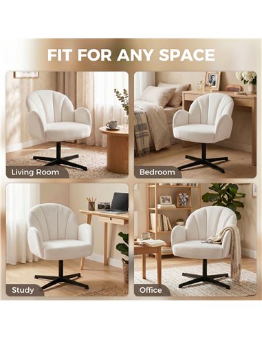 HOMCOM Swivel Accent Chair, Shell-Shaped Armchair with Spring Cushion, Metal Base, Cream White
