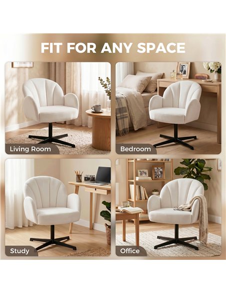 HOMCOM Swivel Accent Chair, Shell-Shaped Armchair with Spring Cushion, Metal Base, Cream White - pic 190324 | FastDaddyshop