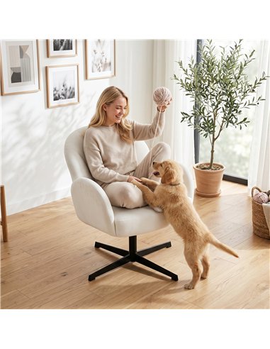 HOMCOM Swivel Accent Chair, Shell-Shaped Armchair with Spring Cushion, Metal Base, Cream White
