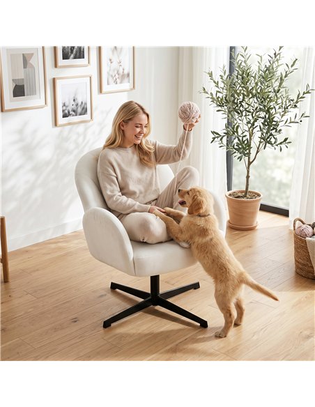 HOMCOM Swivel Accent Chair, Shell-Shaped Armchair with Spring Cushion, Metal Base, Cream White - pic 190325 | FastDaddyshop
