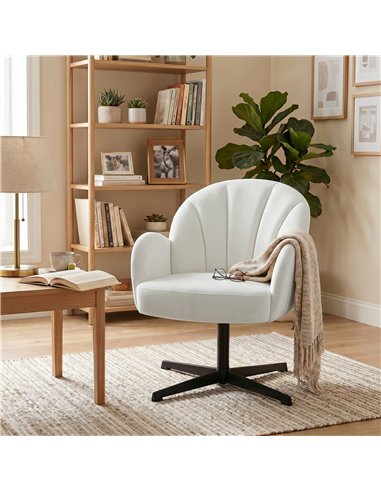 HOMCOM Swivel Accent Chair, Shell-Shaped Armchair with Spring Cushion, Metal Base, Cream White