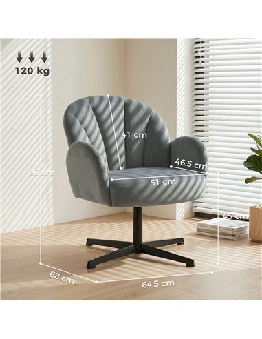 HOMCOM Swivel Accent Chair, Shell-Shaped Armchair with Spring Cushion, Metal Base, Grey
