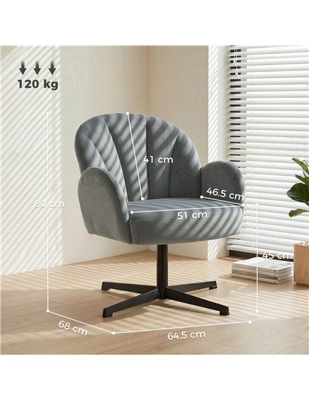 HOMCOM Swivel Accent Chair, Shell-Shaped Armchair with Spring Cushion, Metal Base, Grey - pic 190329 | FastDaddyshop