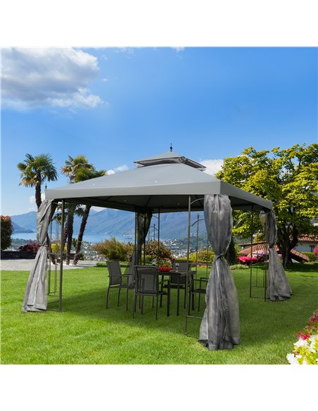 Outsunny 3x3M Garden Gazebo 2 Top Tent with Mesh Curtain, Grey - pic 19033 | FastDaddyshop