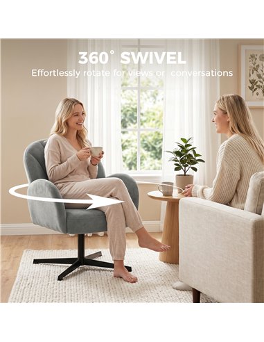 HOMCOM Swivel Accent Chair, Shell-Shaped Armchair with Spring Cushion, Metal Base, Grey